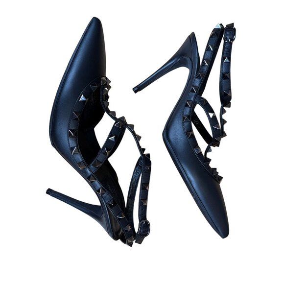 Valentino Garavani Noir Rockstud Caged Pointed Toe Stiletto Heels Size 38.5 - Picture 9 of 12